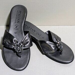 Italian Shoemakers Sandals | Faux Leather Flip Flops | Woman Size 10 | Sequins